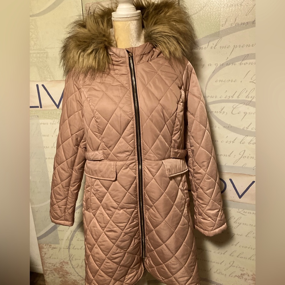NWOT Jessica Simpson Pink Quilted Puffer Coat with Faux Fur Hood
